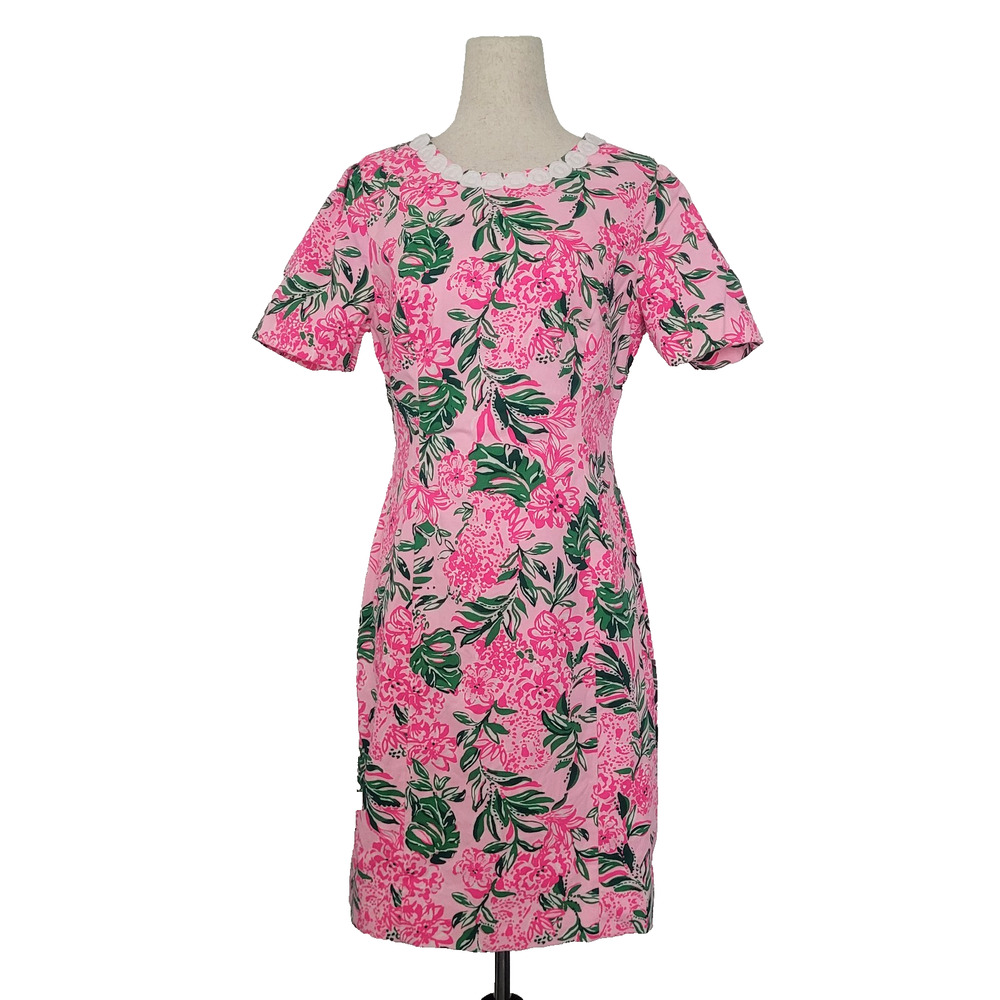 Lilly Pulitzer Mila Short Sleeve Shift Dress Size 6 Pink Bloomcore Floral Party